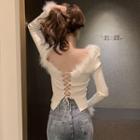 Open-back Lace-up Long-sleeve Knit Top