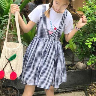 Sleeveless Checked V-neck Jumper Dress