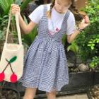 Sleeveless Checked V-neck Jumper Dress