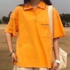 Elbow-sleeve Polo Shirt Orange - One Size
