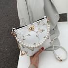 Floral Embroidered Faux Pearl Strap Crossbody Bag