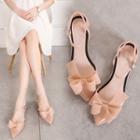 Pointed Bow Ankle Strap Dorsay Flats