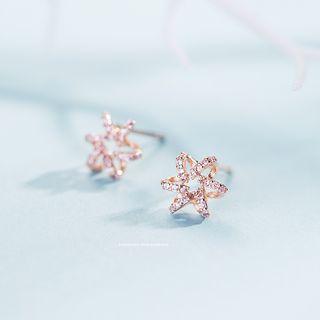 Rhinestone Star Stud Earring 1 Pair - Champagne Gold - One Size