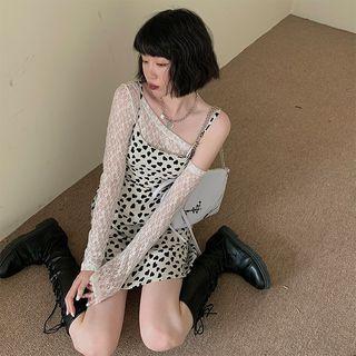 Plain Lace Top / Printed Heart Skinny Mini Dress