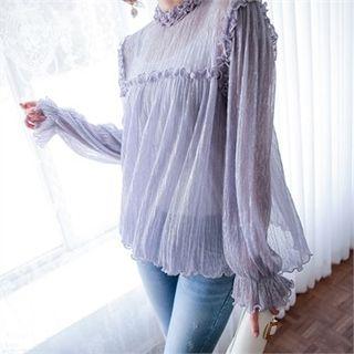 Frilled-detail Glittered Mesh Blouse