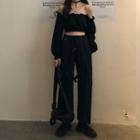 Off-shoulder Long-sleeve Top / Wide Leg Pants