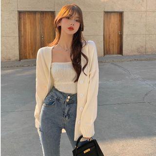 Plain Cardigan / Chunky Knit Tube Top / Plain Skirt