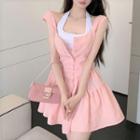 Halter-neck Crop Top / Sleeveless Button-up Mini Dress