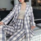 Double-breasted Plaid Blazer / Straight-cut Pants