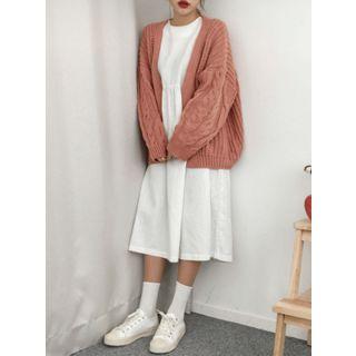 Open-front Mixed Chunky-knit Cardigan