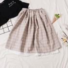 Lace Trim Check A-line Skirt Almond - One Size