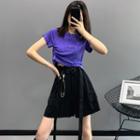 Embroidered Drawstring Crop T-shirt