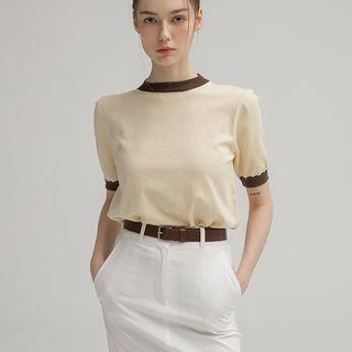 Pastel Round-neck Ringer Knit Top