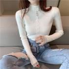 Long Sleeve Plain Frilled Knit Top
