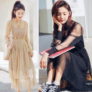 Tie-neck Mesh Maxi Dress