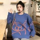 Cartoon Jacquard Sweater Blue - One Size