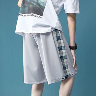 Plaid Trim Wide Leg Shorts