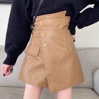 Asymmetrical Waist Faux Leather Mini A-line Skort