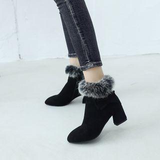 Faux-fur Trim Block Heel Ankle Boots