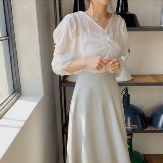 Set: Crinkled Blouse + Midi A-line Skirt