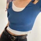 Short-sleeve Cold-shoulder Mock Two-piece Top