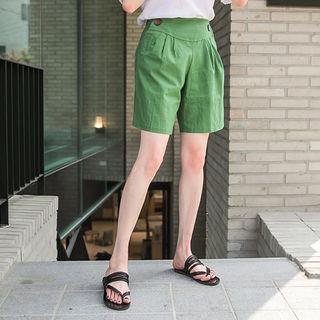 Button-accent Linen Blend Shorts