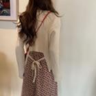 V-neck Floral Long Dress / V-neck Lace-up Back Knit Sweater