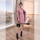 Cape-sleeve Tweed A-line Mini Dress