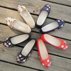 Frog-button Floral Embroidered Platform Shoes