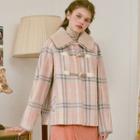 Dumble-collar Pastel Plaid Duffle Jacket Pink - One Size