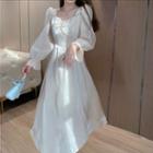 Bell-sleeve Plain Shirred Blouse