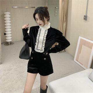 Long-sleeve Ruffle Blouse / Shorts