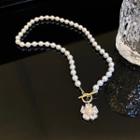 Flower Rhinestone Pendant Faux Pearl Necklace D33-1 - White - One Size
