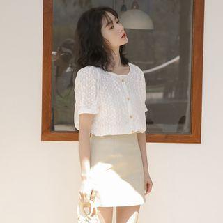 U-neck Plain Lace Oversized Blouse