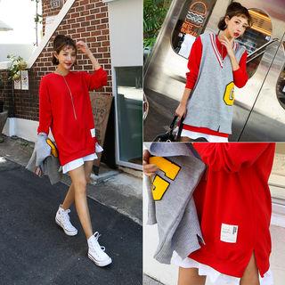 Round-neck Layered Long Pullover