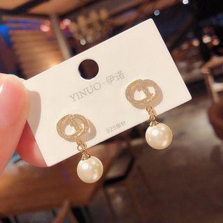 Faux Pearl Drop Earring 1 Pair - Faux Pearl & Rhinestone - Silver & Gold - One Size