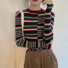 Striped Panel Ribbed Knit Top Stripe - Multicolour - One Size