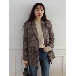 Single-breasted Checked Wool Jacket