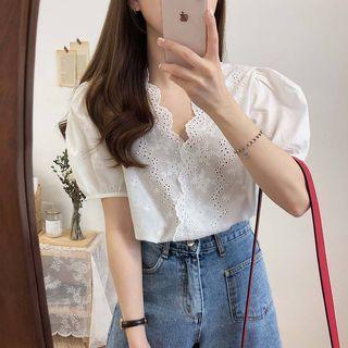 Short-sleeve Embroidered Crochet Top