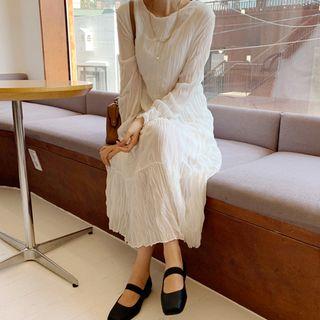 Keyhole-back Crinkled Long Tiered Dress
