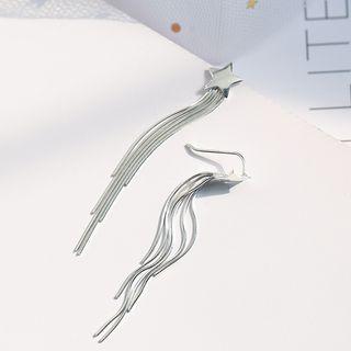 925 Sterling Silver Star Fringed Earring Earring - Star Tassel - Silver - One Size