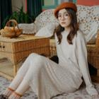 Round-neck Knit Dress Almond - One Size