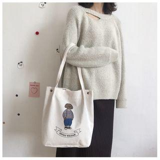 Dog Embroidered Corduroy Tote Bag