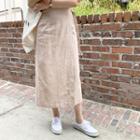 Linen Blend Midi Surplice-wrap Skirt Beige - One Size
