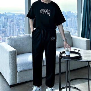 Short-sleeve Lettering T-shirt / Shorts / Harem Pants / Set