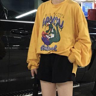 Long Sleeve Printed Pullover Yellow - One Size