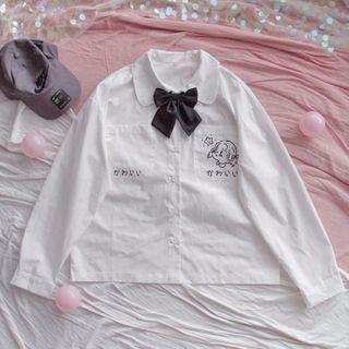 Cartoon Print Long-sleeve Blouse As Shown In Figure - One Size