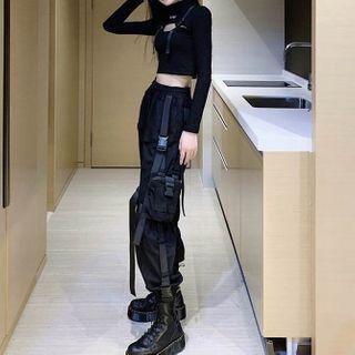 Snap Buckle Cargo Pants / Cropped Top / Set