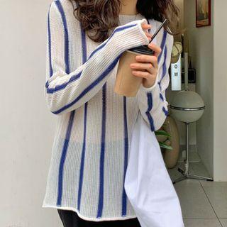 Striped Knit Top Stripe - White & Blue - One Size
