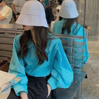 Bubble-sleeve Loose-fit Light Shirt Blue - One Size